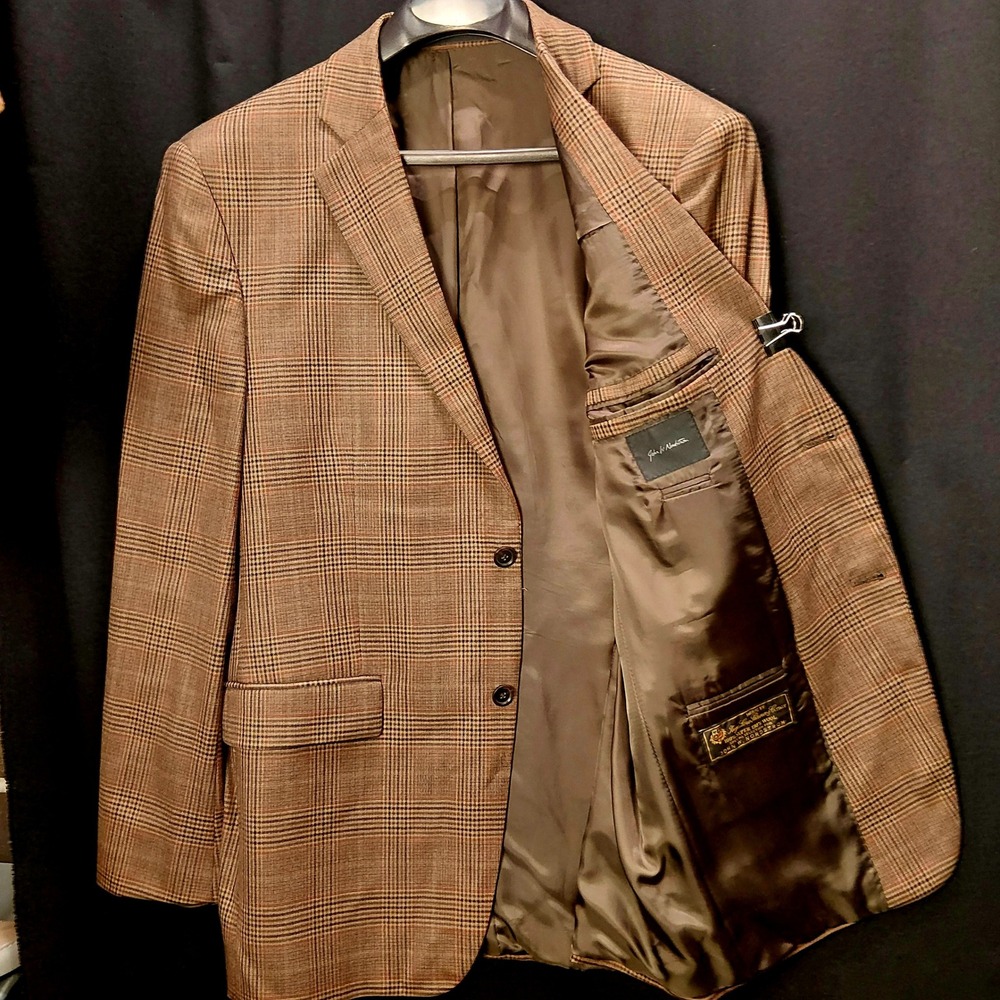 John W Nordstrom Loro Piana Super 130s Wool Blazer Brown Glen Plaid 43R Mens